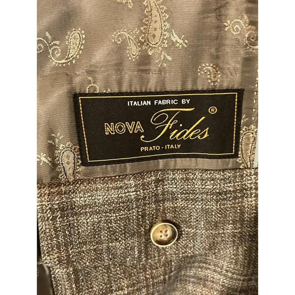 Joseph Abboud Heritage Blazer Men 38R Brown Plaid 100% Linen Sport Coat 2 Button